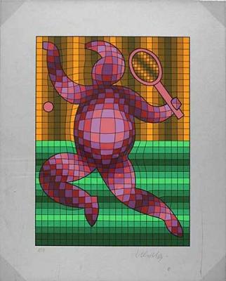 Tennis Gr�n,Orange auf Silber art print by Victor Vasarely