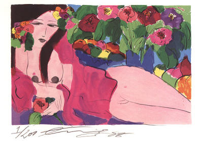 Liegende Frau mit Blumen art print by Walasse Ting