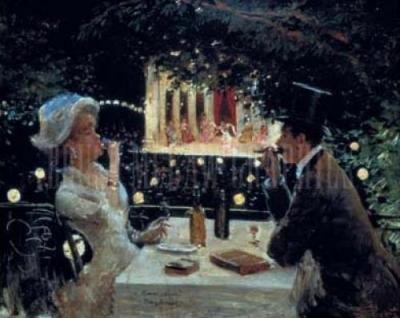 Dinner at Les Ambassadeurs art print by Jean Beraud