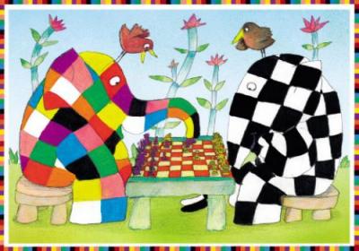 Elmer and Wilbur Play Chess art print by David McKee