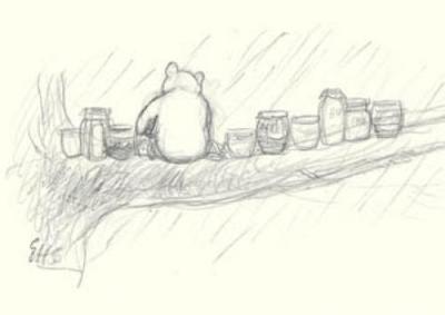 Pooh sitting on his branch art print by E.H. Shepard
