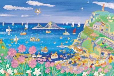 Sea Pinks at Cape Cornwall art print by John Dyer