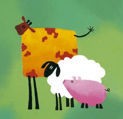 Moo, Baa & Oink art print by Rachel Deacon