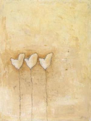Arri�re-plan beige avec trois fleurs art print by Claudia Doucet