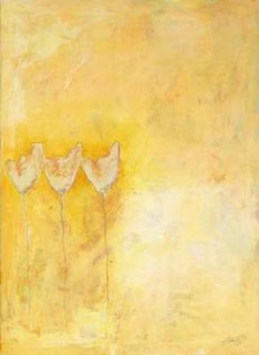 Arri�re-plan orange avec trois fleurs art print by Claudia Doucet