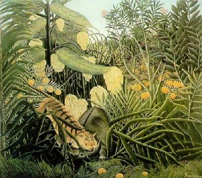 Jungle, Tiger Attacking A Buffalo art print by Henri Rousseau
