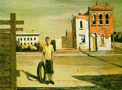 Boy With A Tyre art print by Hughie Lee-Smith