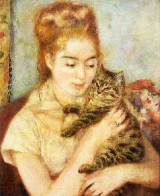 Woman With A Cat art print by Pierre Auguste Renoir