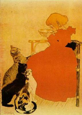 Girl And Three Kittens art print by Theophile-Alexandre Steinlen