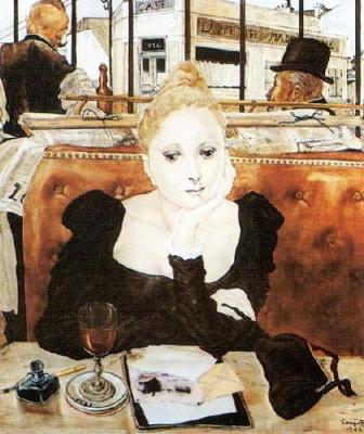 Cafe art print by Tsuguharu Foujita