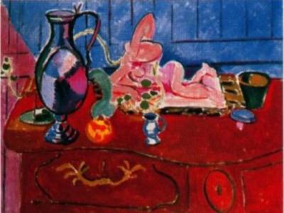 Statuetta rosa a bricco su cassettone rosso art print by Henri Matisse
