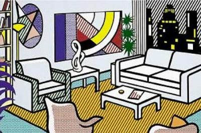 Interior with skyline art print by Roy Lichtenstein