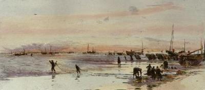 Pulling in the Fishing Boats (Restrike Etching) art print by Anonymous