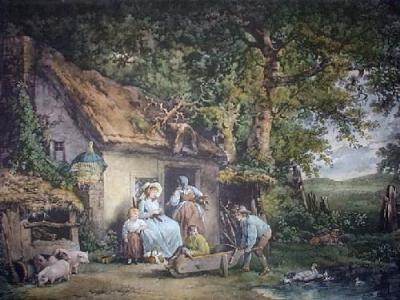 Happy Cottagers (Restrike Etching) art print by George Morland