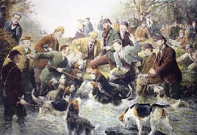 Gone To Ground - Otter Hunting (Restrike Etching) art print by T.H. Gibb