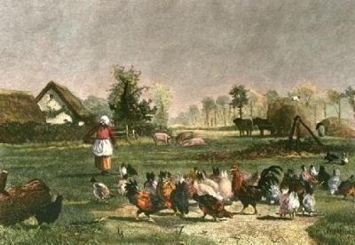 Farmyard With Chickens (Restrike Etching) art print by Troyon