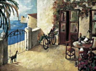 Perro y Bicicleta art print by Didier Lourenco