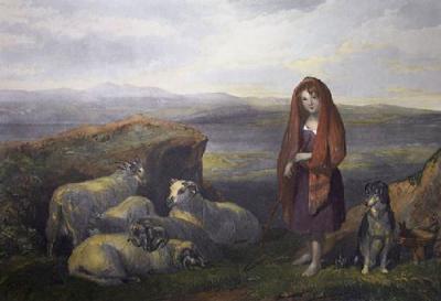 Lassie Herding Sheep (Restrike Etching) art print by Frederick Tayler