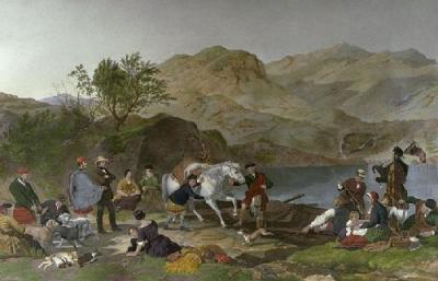 Crossing a Highland Loch (Restrike Etching) art print by Jacob Thompson