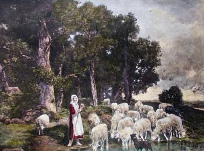 Shepherdess and Sheep (Restrike Etching) art print by Jacques