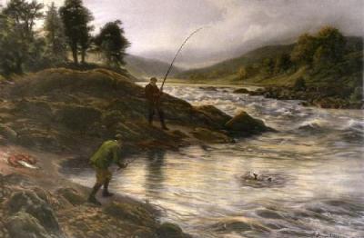 Salmon Fishing on the Dee (Restrike Etching) art print by Joseph Farquharson