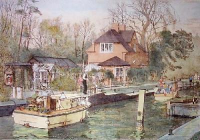 Approach to Sonning Lock (Restrike Etching) art print by Lawrence Josset