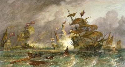 Armada Off Gravelines (Restrike Etching) art print by Oswald W. Brierley