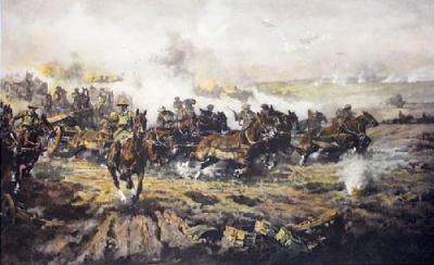 Artillery Advancing At Harbonnier (Restrike Etching) art print by Power