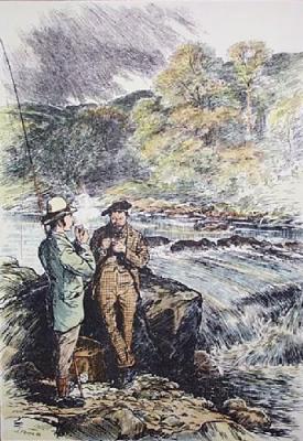 Salmon Fishing on The Spey (Restrike Etching) art print by Temple