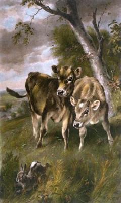 Startled (Calves) (Restrike Etching) art print by Walter Hunt