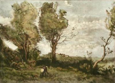 The Flower Gatherer (Restrike Etching) art print by Jean-Baptiste-Camille Corot