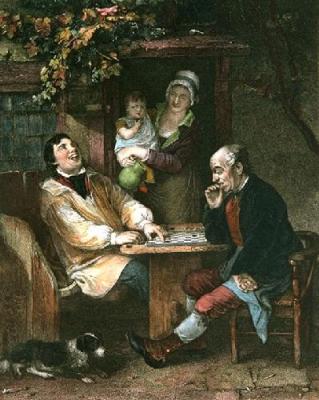 Playing at Draughts (Restrike Etching) art print by John Burnett