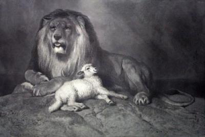 Lion & Lamb, The Golden Age (Restrike Etching) art print by Sir Edwin Henry  Landseer