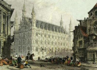 Loavain, Belgium - Town Hall (Restrike Etching) art print by Thomas Allom