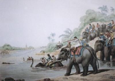 Chasing a Tiger across River (Restrike Etching) art print by Samuel Howitt