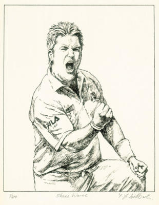 Shane Warne (Restrike Etching) art print by Terence Gilbert