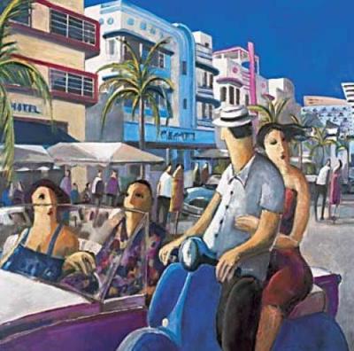 Vespa in Miami art print by Didier Lourenco