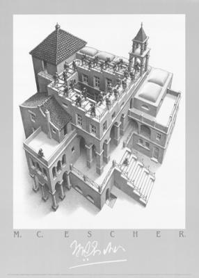Ascending and Descending art print by M.C. Escher