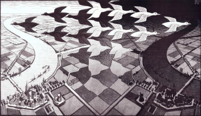 Day and Night art print by M.C. Escher