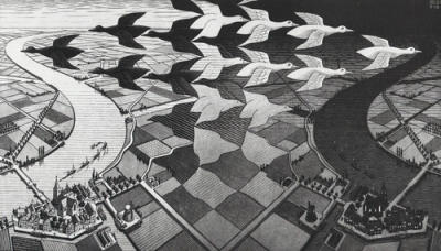 Day and Night art print by M.C. Escher