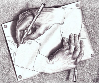 Drawing Hands art print by M.C. Escher