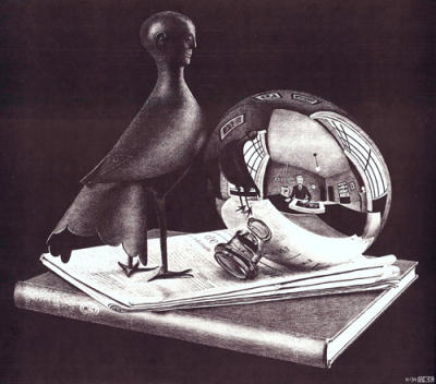 Still Life with Reflection in a Globe art print by M.C. Escher