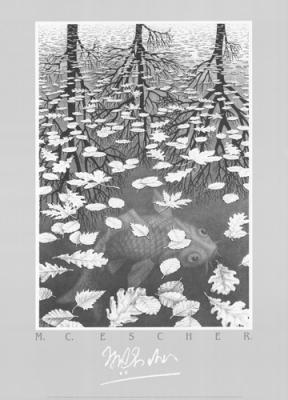 Three Worlds art print by M.C. Escher