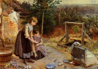 The Hen Coop art print by Myles Birket Foster