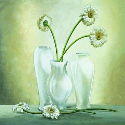Vasi bianchi con gerbere art print by Lisa Corradini