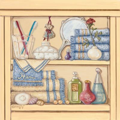 Her Bathroom Shelf art print by Janet Kruskamp