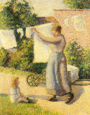 Woman Attending To Linen art print by Camille Pissarro