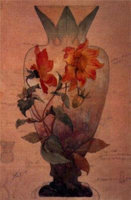 Modele de Vase en Cristal a D�cor de Dahlias