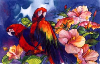 Perroquets Rouges et Bleus art print by Heetie Saiiman