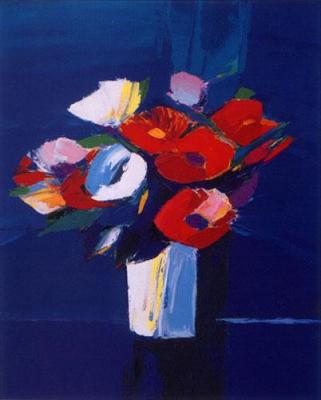 Bouquet sur Fond Bleu art print by Monestier